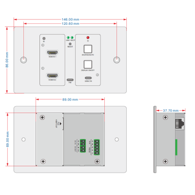 Настенная панель-передатчик HDMI и USB-C сигналов по HDBaseT VEO-XWT44E